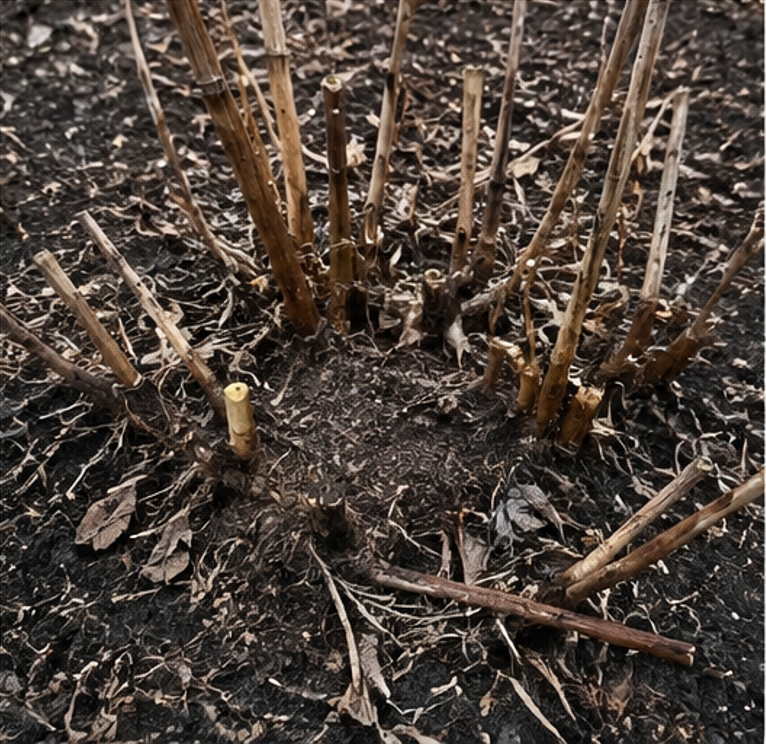 Japanese Knotweed winter site showing above-ground evidence of underground rhizome system